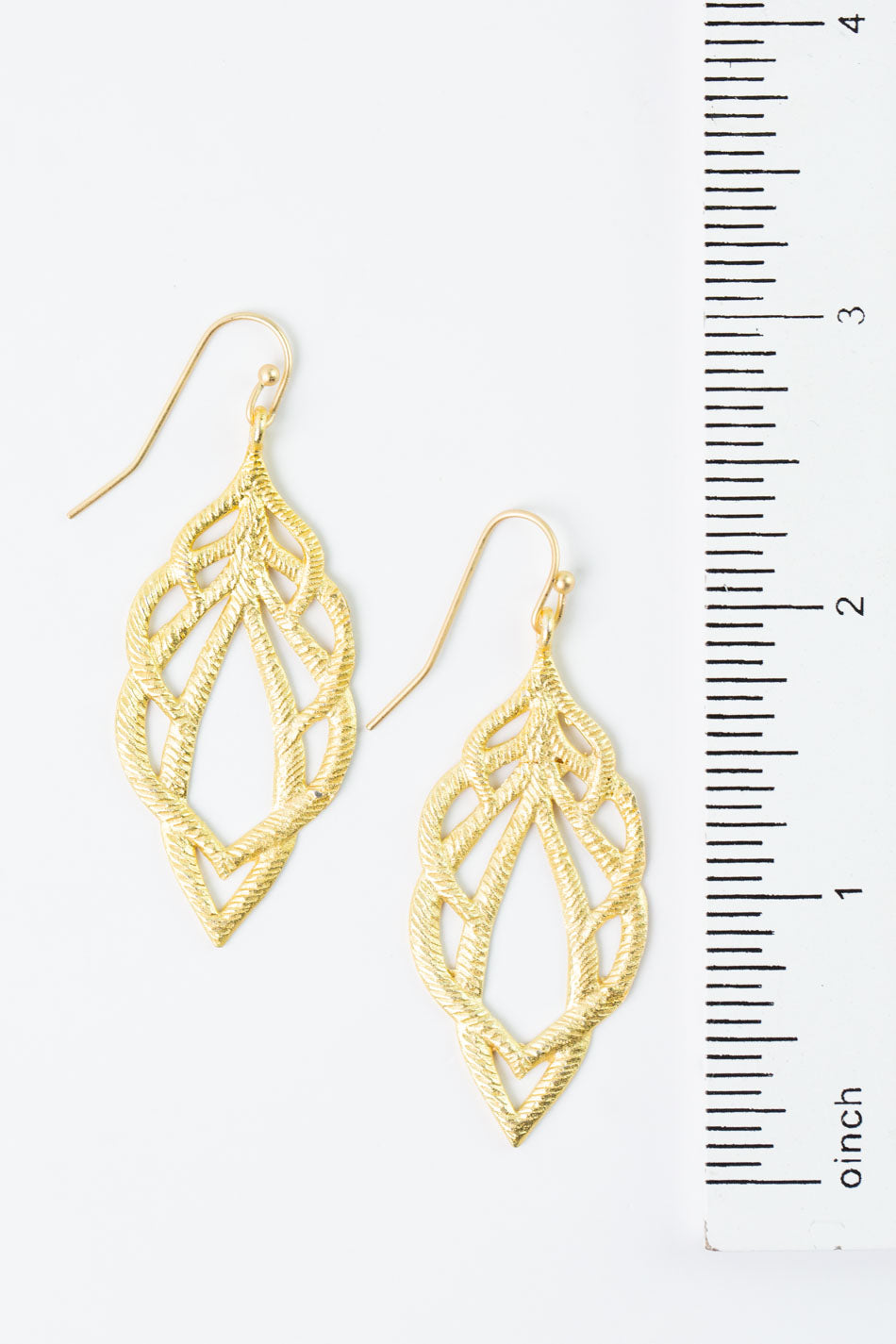 Brushed Gold Textured Leaf Earrings