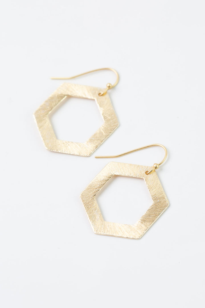 Brushed Gold Hexagon Earrings