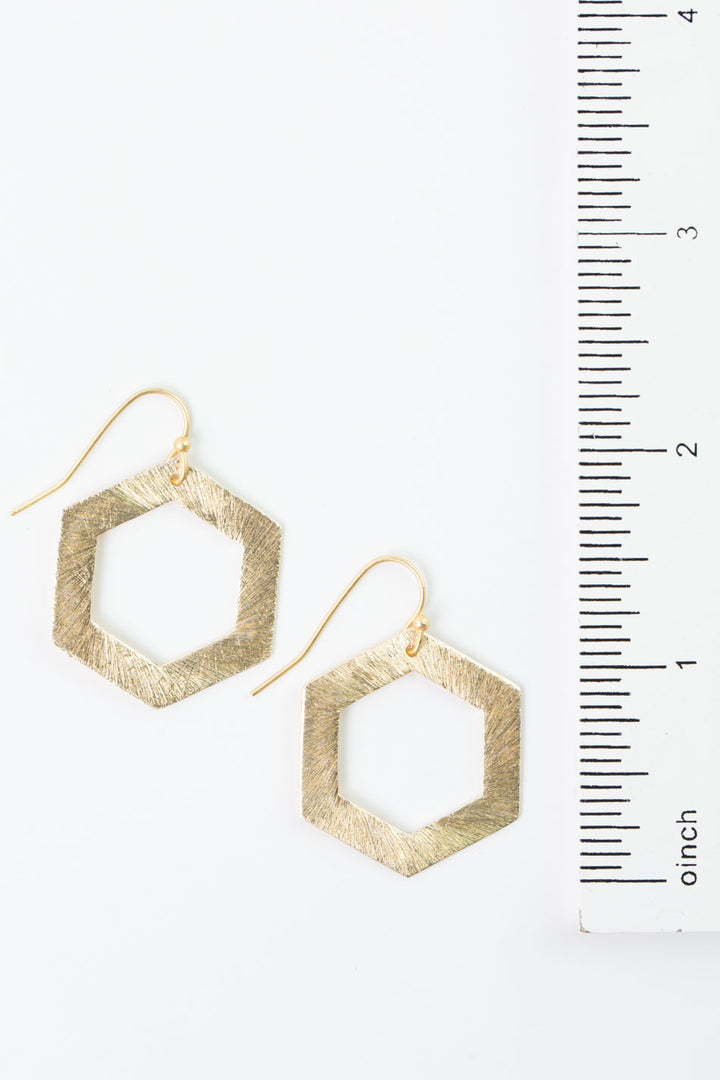 Brushed Gold Hexagon Earrings