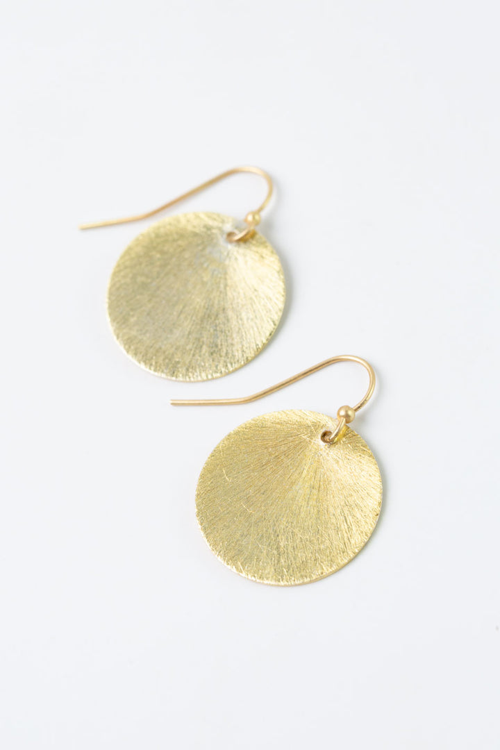 Brushed Gold Round Disk Earrings
