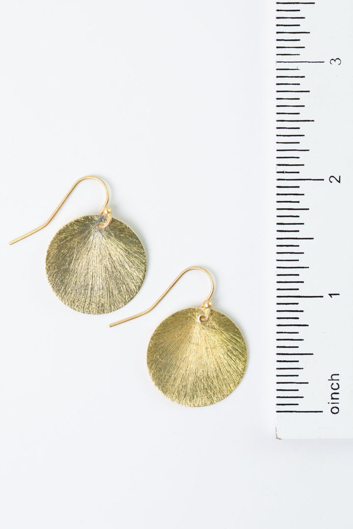 Brushed Gold Round Disk Earrings