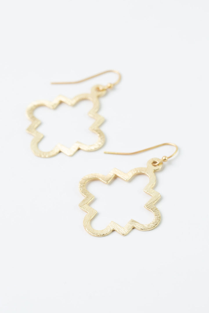Brushed Gold Medium Pointed Quatrefoil Earrings