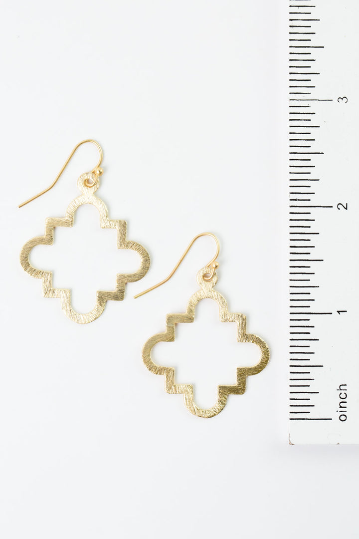 Brushed Gold Medium Pointed Quatrefoil Earrings