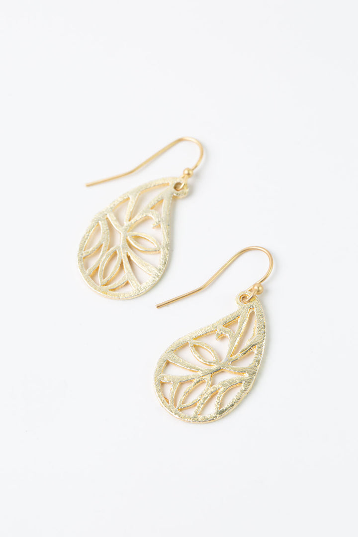 Brushed Gold Filigree Teardrop Statement Earrings