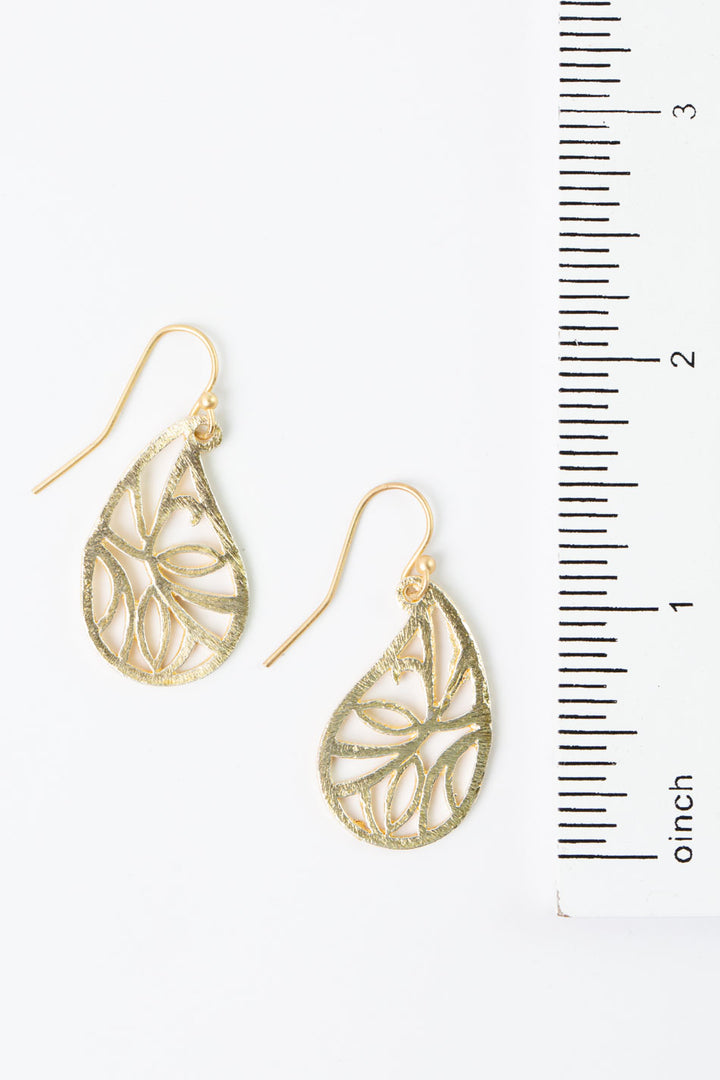 Brushed Gold Filigree Teardrop Statement Earrings