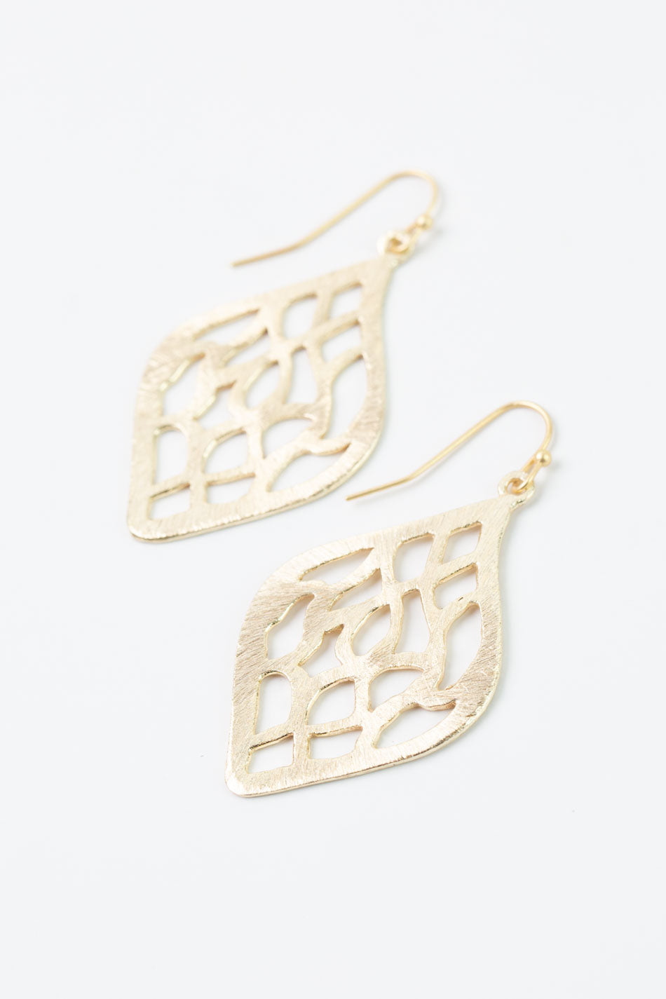 Brushed Gold Leaf Drop Statement Earrings