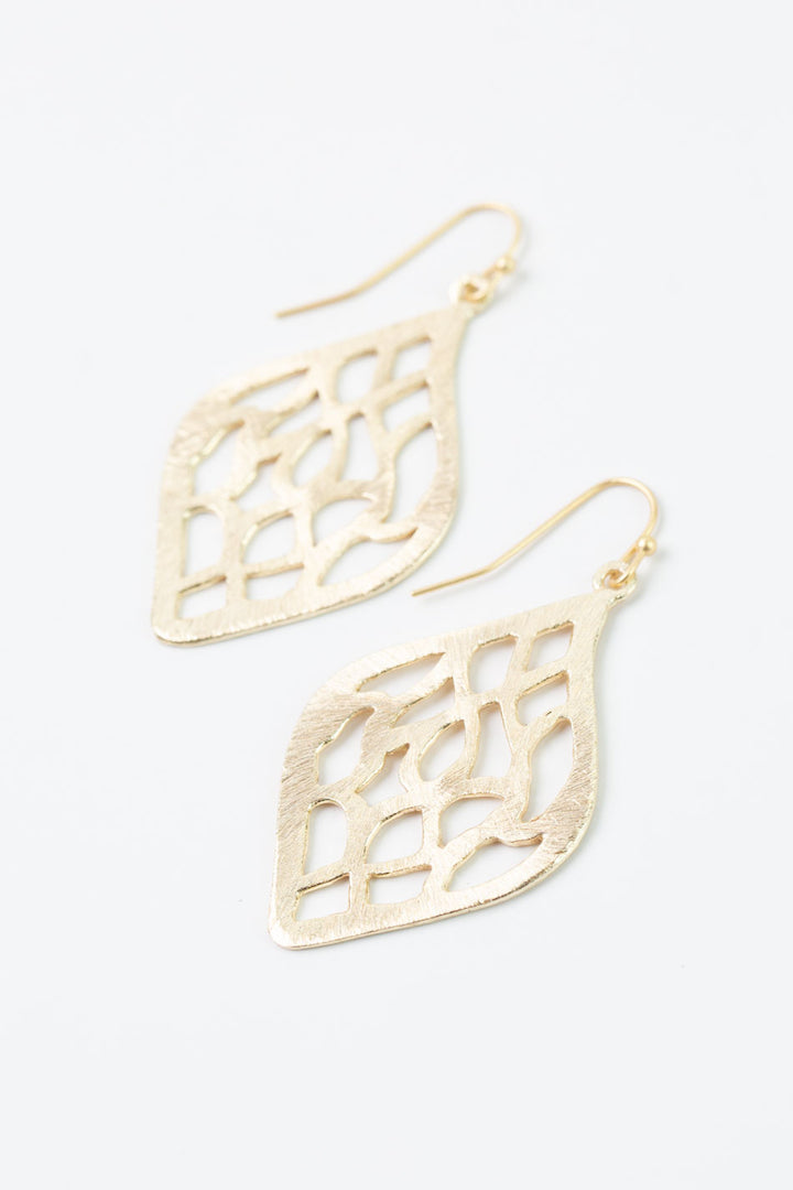 Brushed Gold Leaf Drop Statement Earrings