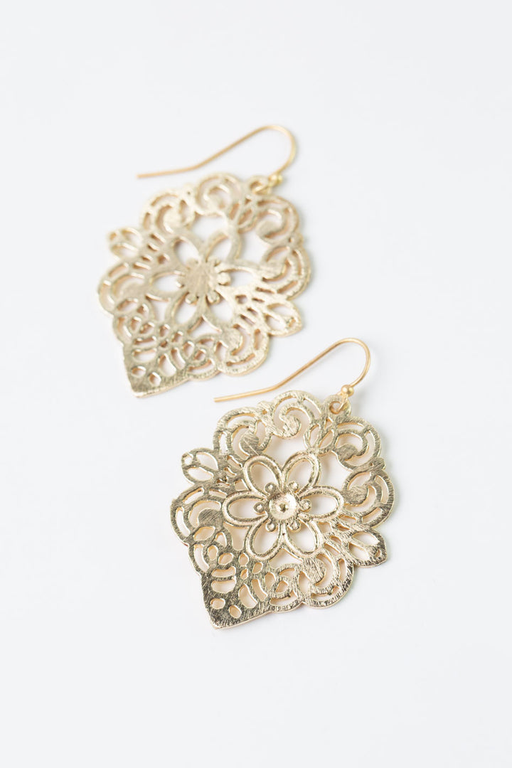 Brushed Gold Detailed Flower Statement Earrings