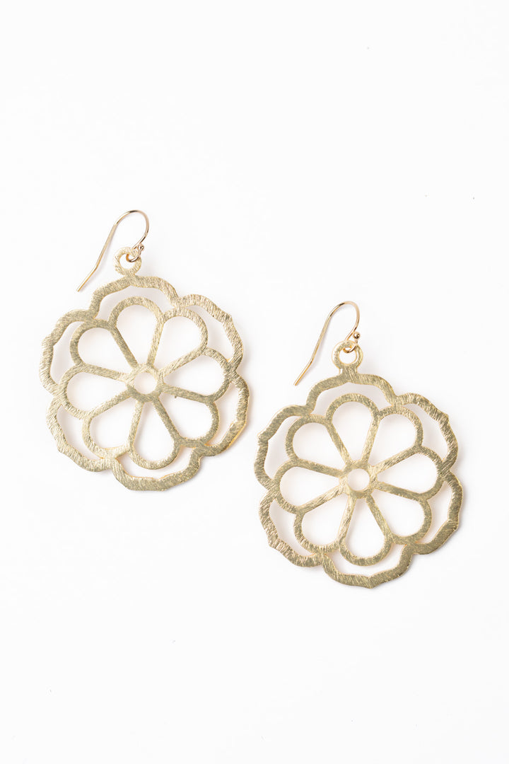 Brushed Gold Large Flower Simple Earrings