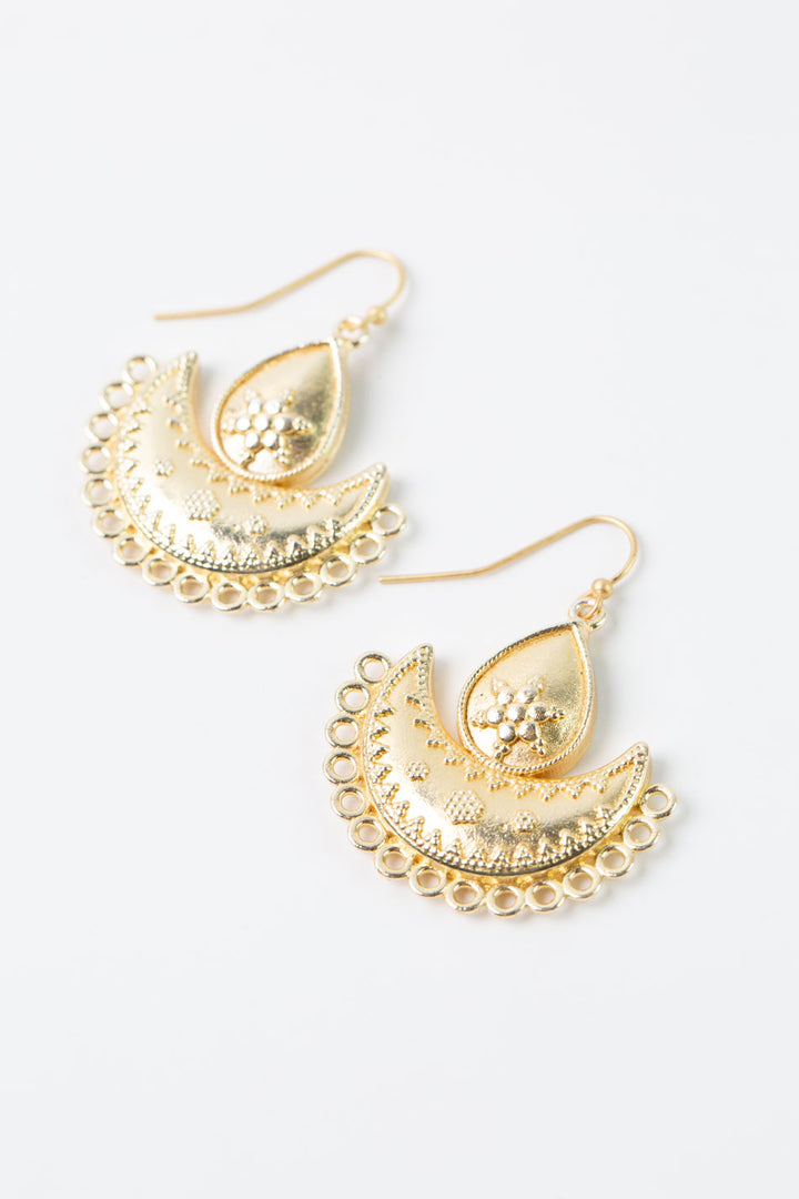 Brushed Gold Half-moon Drop Statement Earrings