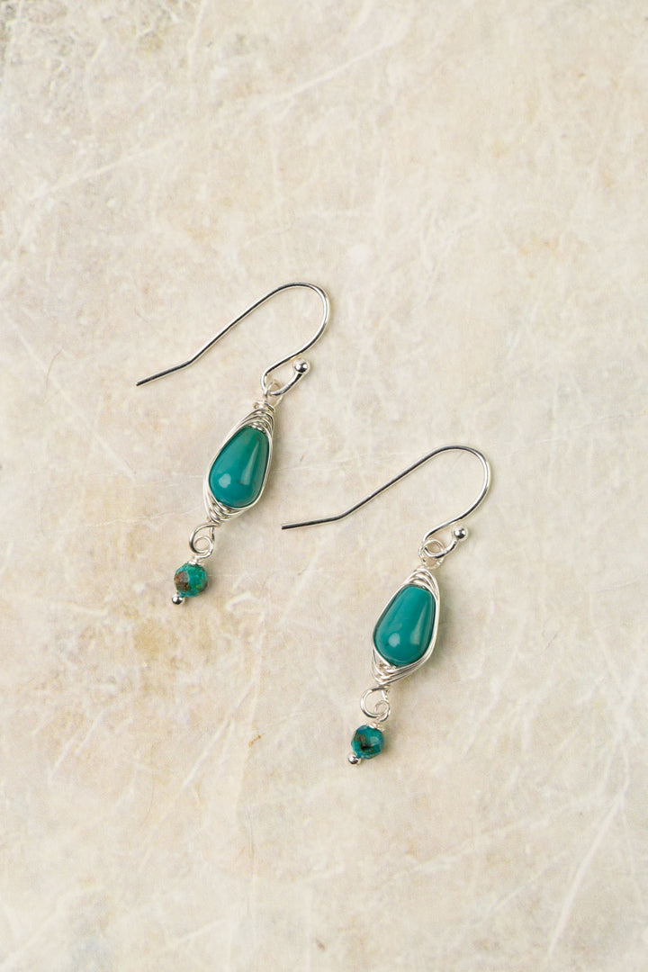 Birthstone December Silver Turquoise Herringbone Shorter Earrings