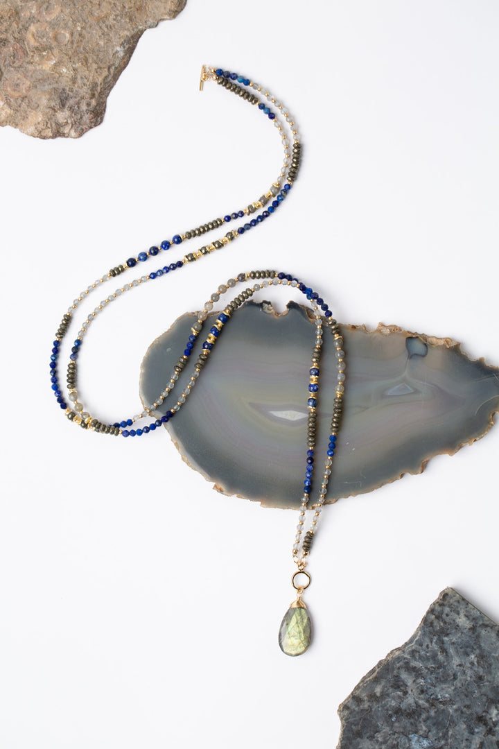 Blue Moon 20 or 39" Lapis, Pyrite, Labradorite Collage Necklace