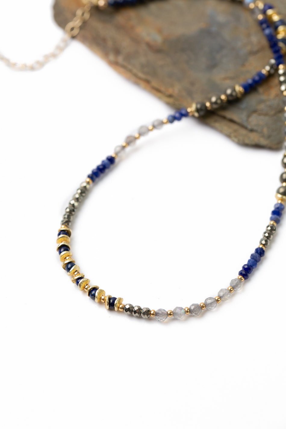 Blue Moon 16-18 Lapis, Labradorite, Pyrite Simple Necklace