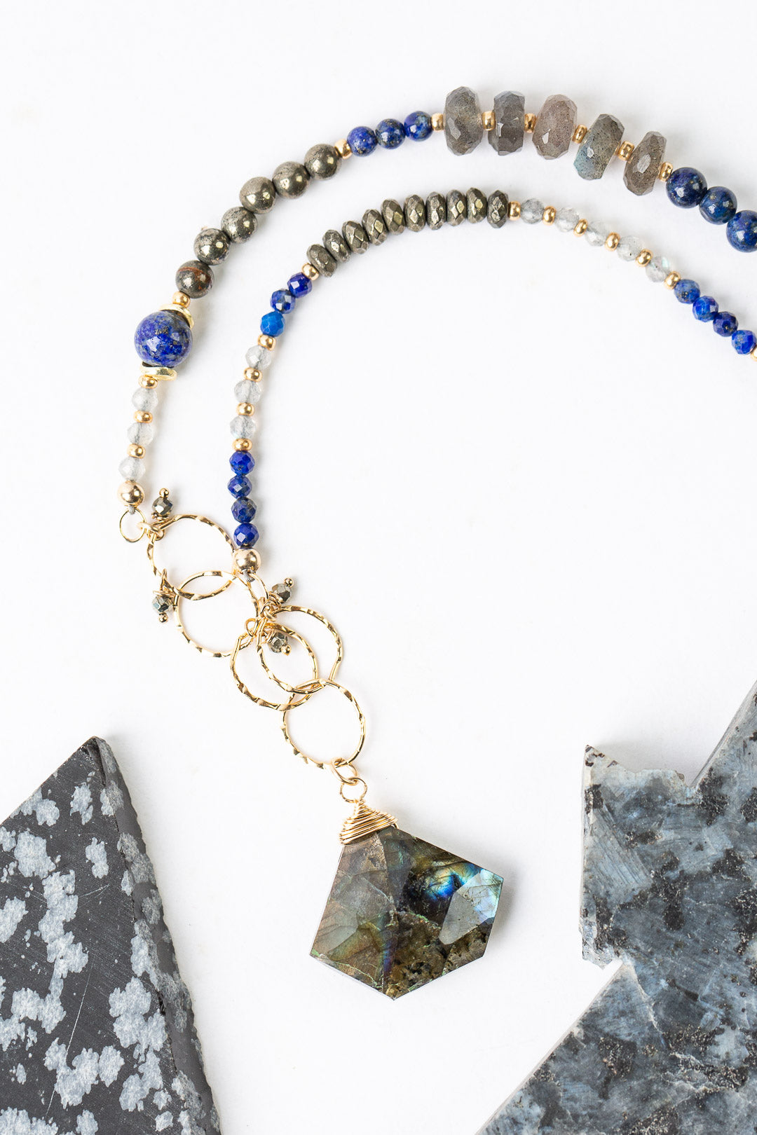Blue Moon 32.5-34.5" Lapis With Labradorite And Pyrite Collage Necklace