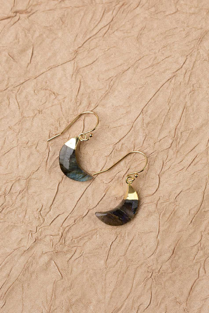 Blue Moon Labradorite Crescent Moon Bezel Simple Earrings