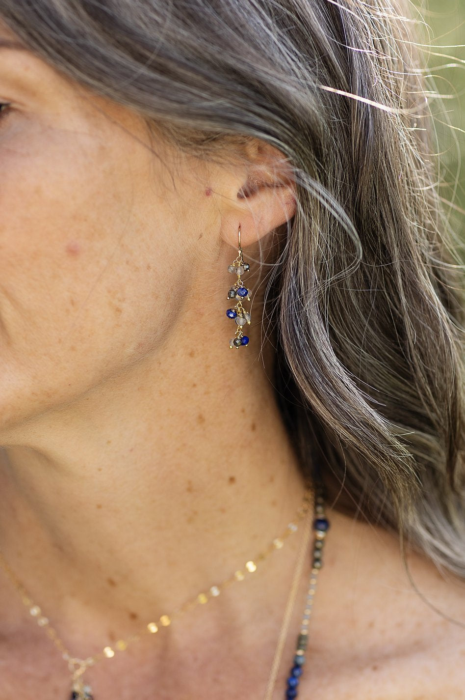 Blue Moon Labradorite Pyrite Cluster Earrings