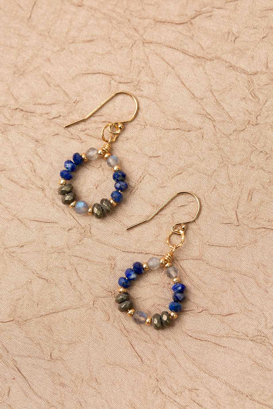 Blue Moon Lapis With Pyrite And Labradorite Hoop Earrings