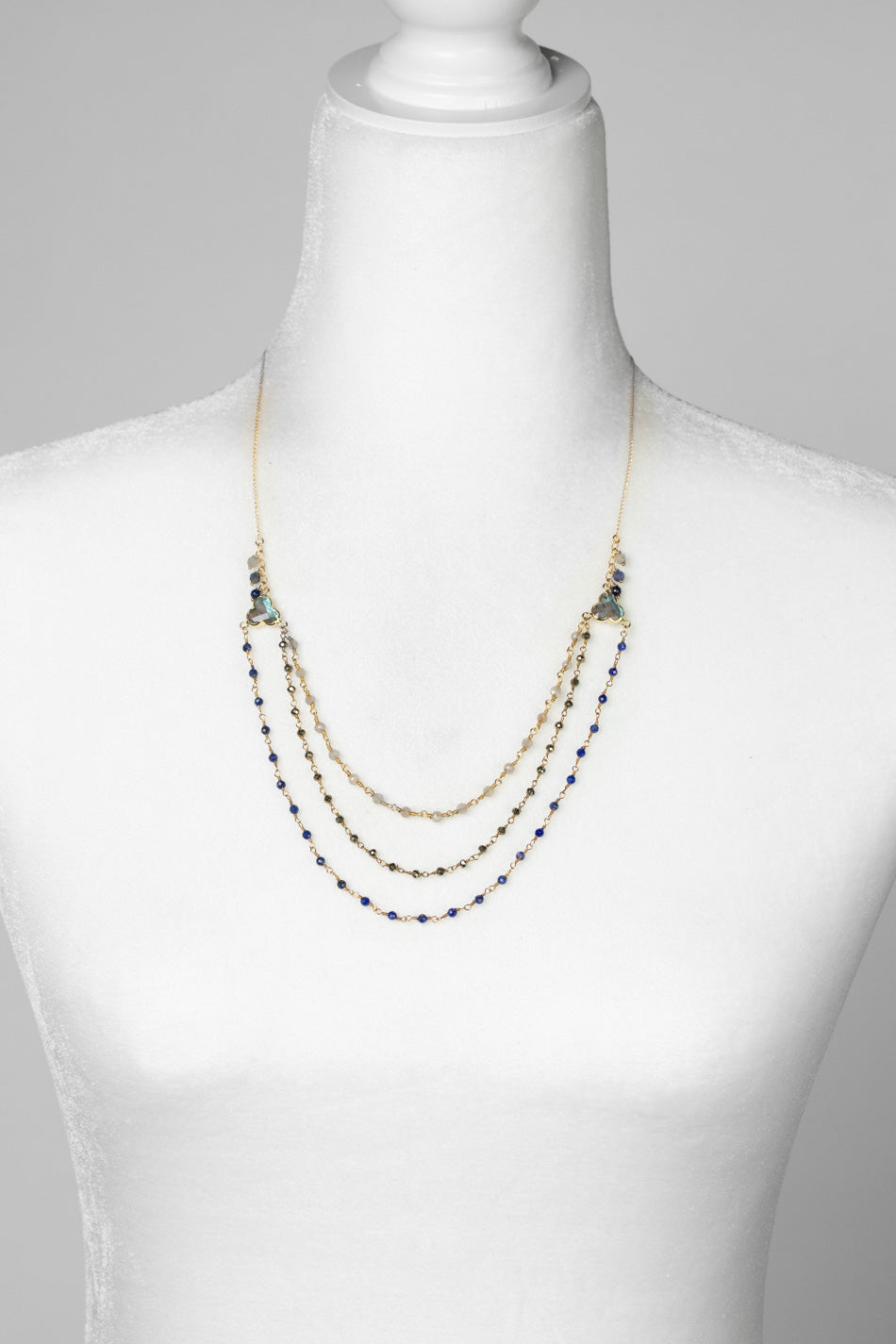 Blue Moon 21-23" Pyrite, Labradorite, Lapis Lazuli Multistrand Necklace