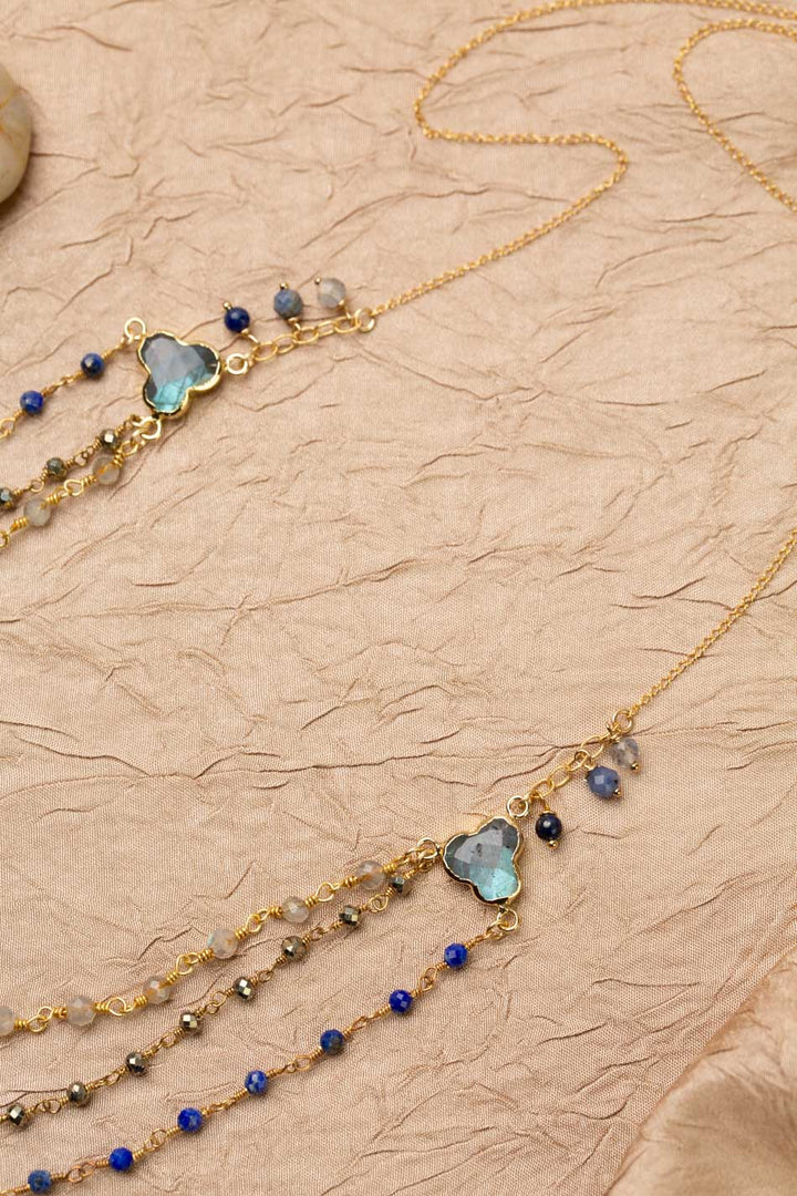 Blue Moon 21-23" Pyrite, Labradorite, Lapis Lazuli Multistrand Necklace