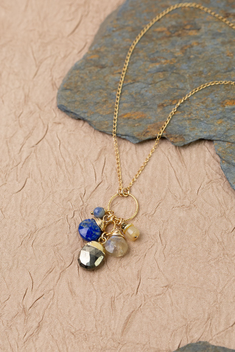 Blue Moon 16.5-18.5" Lapis, Labradorite, Sodalite, Mother Of Pearl Cluster Necklace