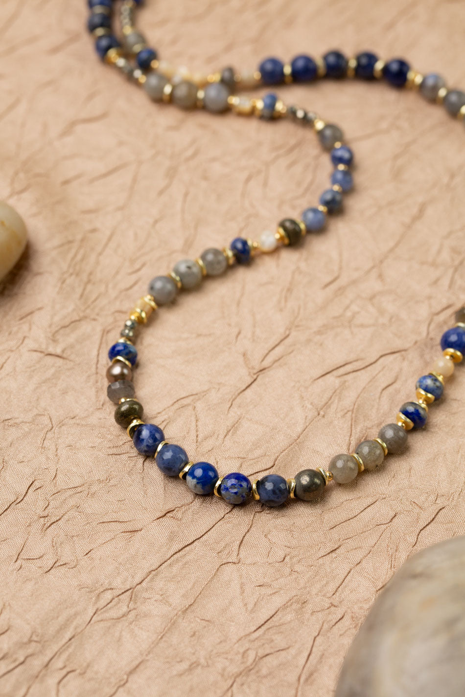 Blue Moon 20.5-22.5" Lapis Lazuli, Pyrite, Labradorite, Sodalite, Mother Of Pearl Collage Necklace