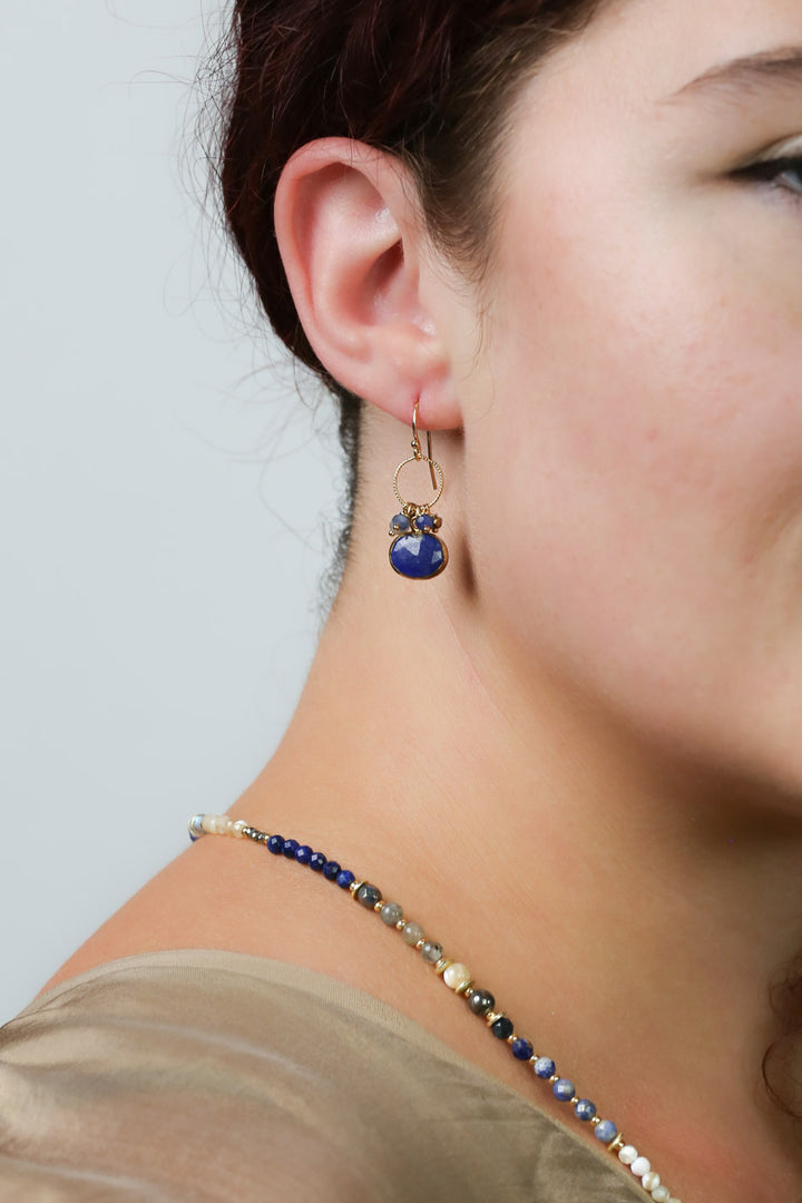 Blue Moon Lapis Lazuli, Labradorite, Pyrite, Sodalite Cluster Earrings