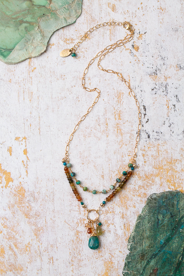 Bonfire 15-17" Turquoise With Chrysocolla Multistrand Necklace