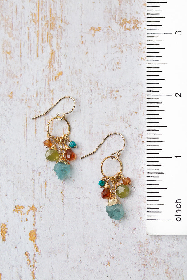 Bonfire Chrysocolla And Apatite Cluster Earrings