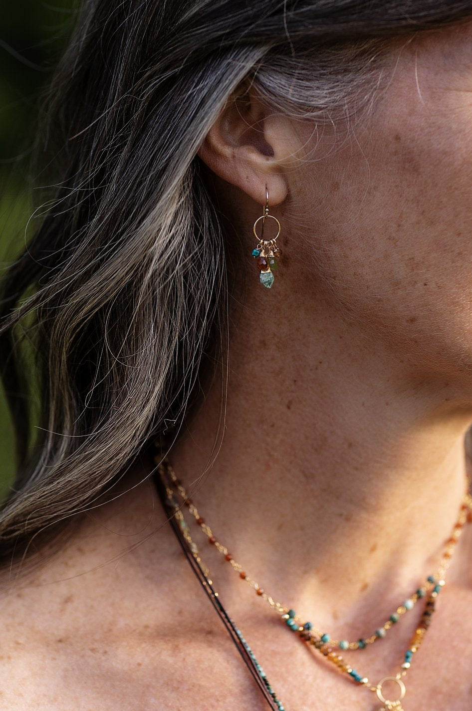 Bonfire Chrysocolla And Apatite Cluster Earrings