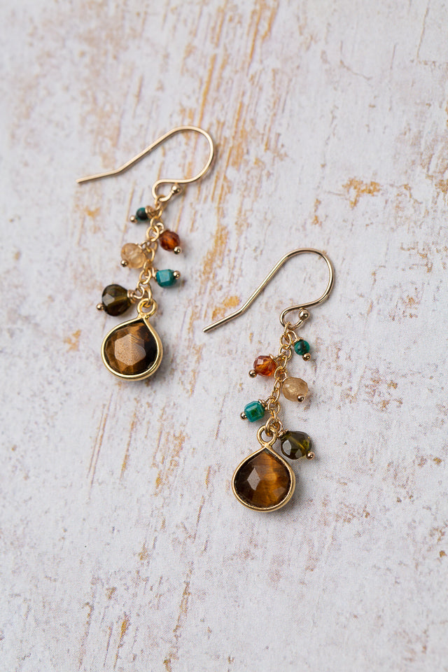 Bonfire Cats Eye Chrysocolla, Turquoise With Cat's Eye Cluster Earrings