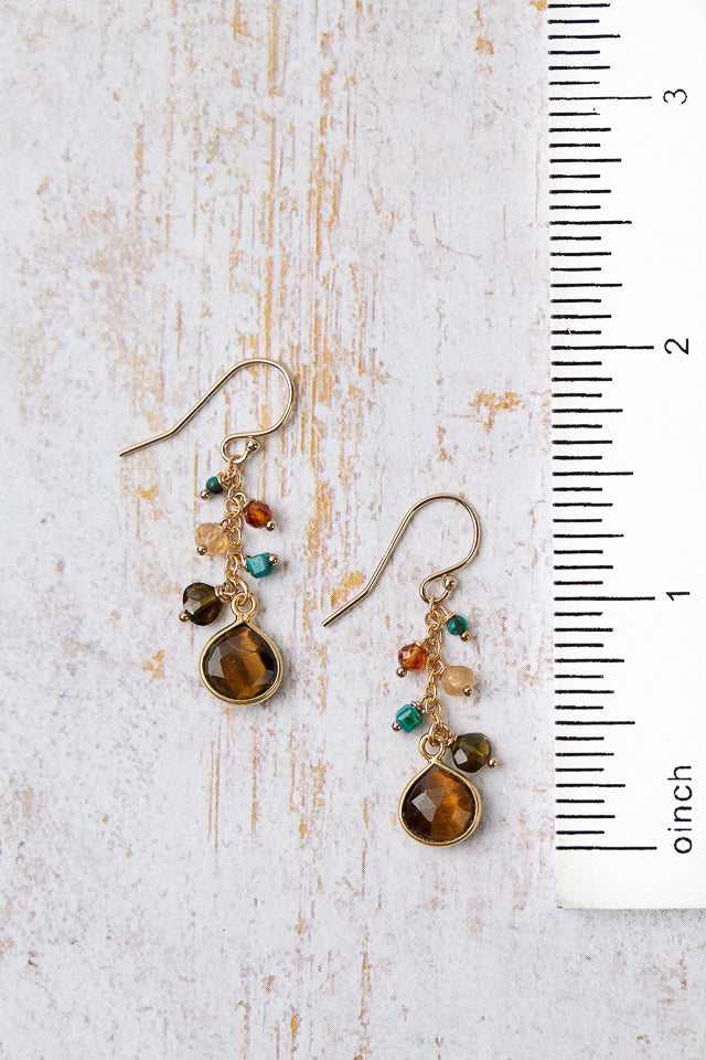 Bonfire Cats Eye Chrysocolla, Turquoise With Cat's Eye Cluster Earrings