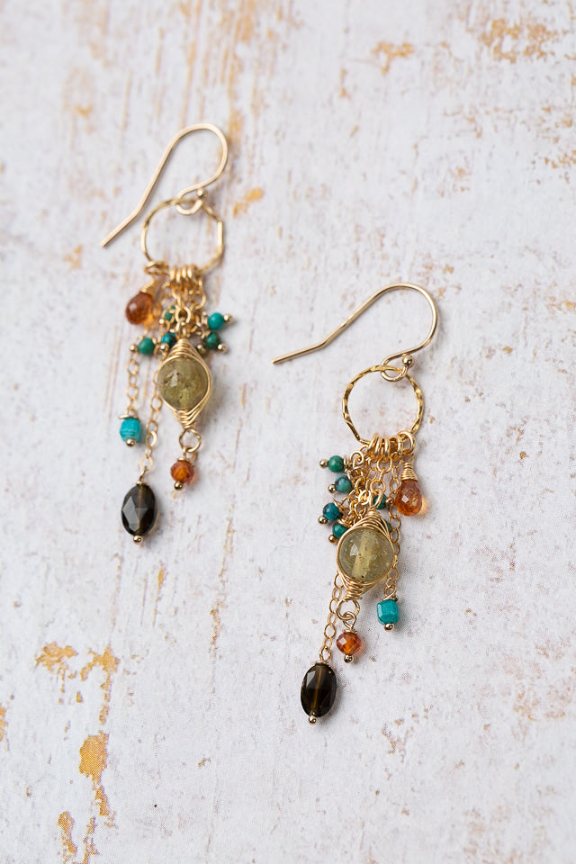 Bonfire Cats Eye Chrysocolla, Turquoise With Cat's Eye Statement Earrings