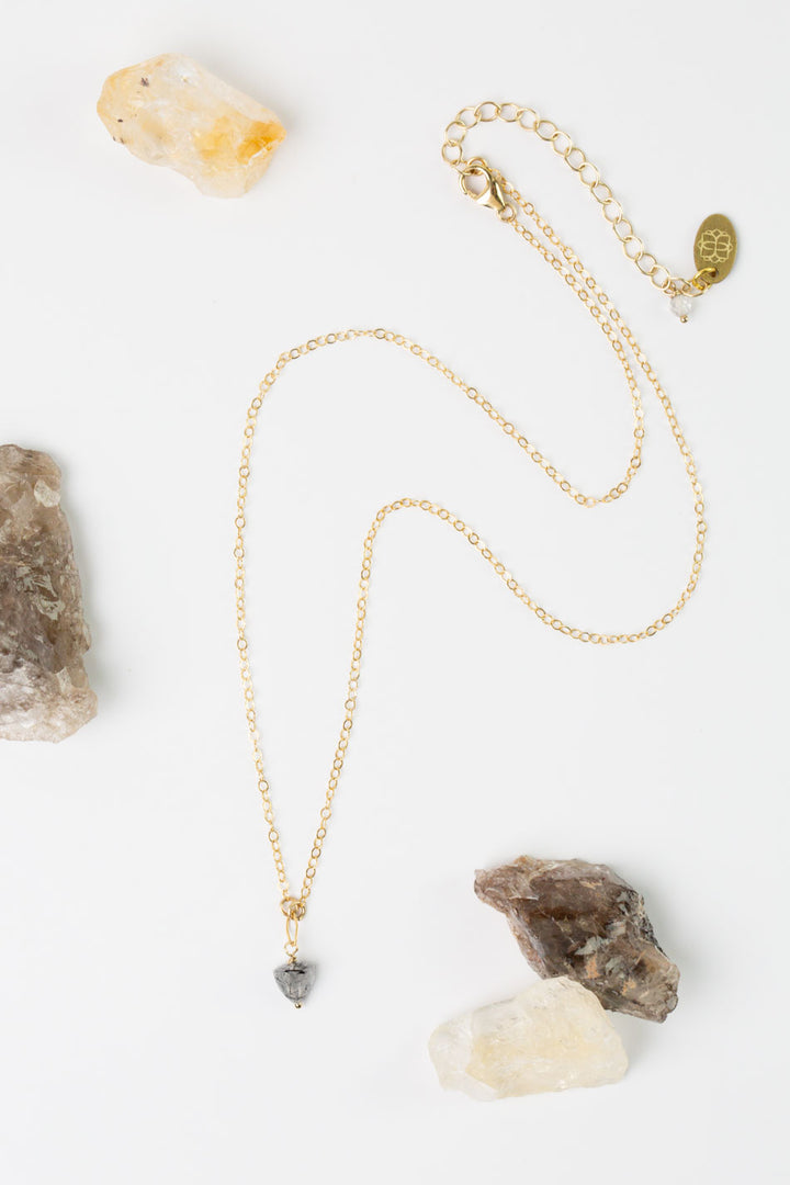 Black Rutilated Quartz 15.5-17.5" Three Dimensional Triangle Black Tourmaline, Rutilated Quartz Simple Necklace