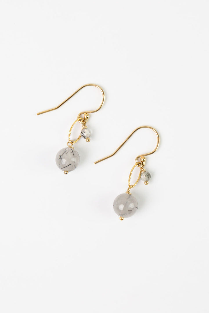 Black Rutilated Quartz Black Tourmaline, Rutilated Quartz Simple Earrings