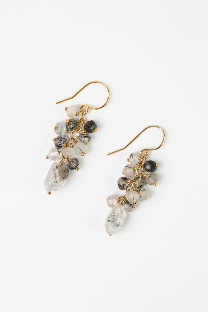 Black Rutilated Quartz Black Tourmaline, Rutilated Quartz Points Cluster Earrings