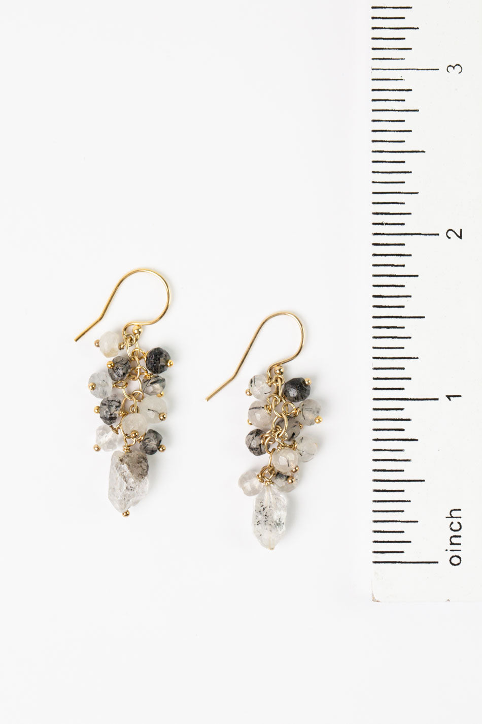 Black Rutilated Quartz Black Tourmaline, Rutilated Quartz Points Cluster Earrings