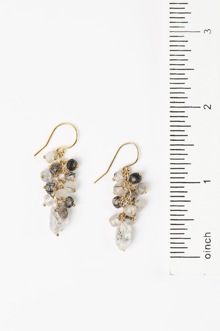 Black Rutilated Quartz Black Tourmaline, Rutilated Quartz Points Cluster Earrings