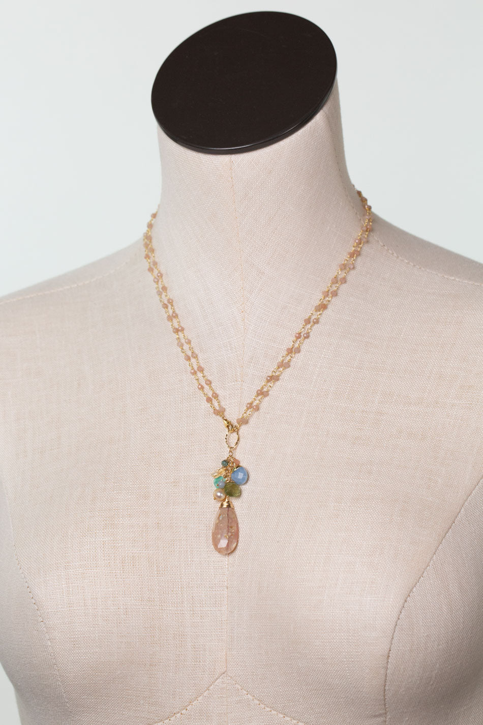 Bellini 19 or 39" Blue Opal, Peach Moonstone, Citrine Cluster Necklace