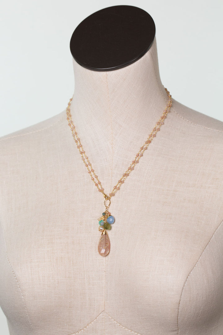 Bellini 19 or 39" Blue Opal, Peach Moonstone, Citrine Cluster Necklace