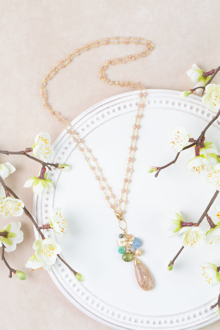 Bellini 19 or 39" Blue Opal, Peach Moonstone, Citrine Cluster Necklace