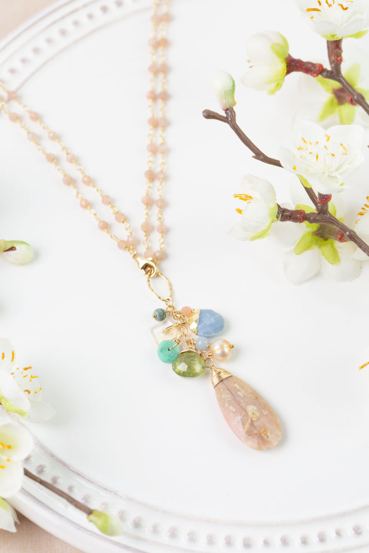 Bellini 19 or 39" Blue Opal, Peach Moonstone, Citrine Cluster Necklace