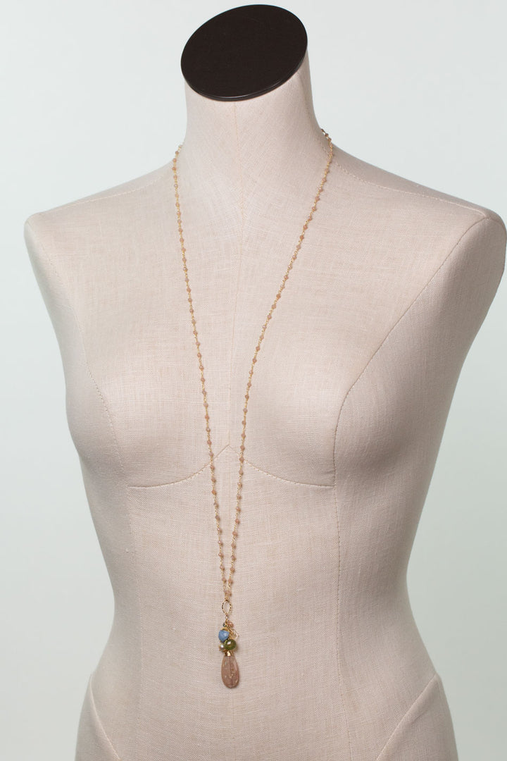Bellini 19 or 39" Blue Opal, Peach Moonstone, Citrine Cluster Necklace