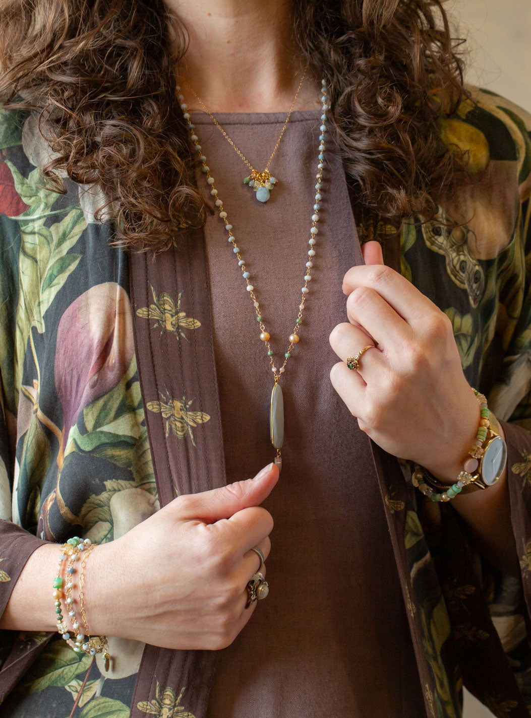 Bellini 16-18" Citrine, Blue Opal, Peach Moonstone Simple Necklace