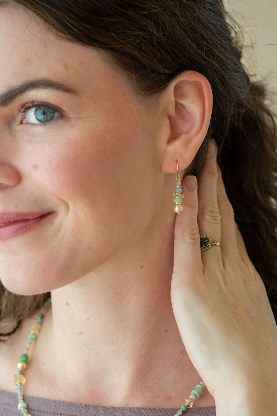 Bellini Chrysoprase, Pearl, Citrine Simple Earrings