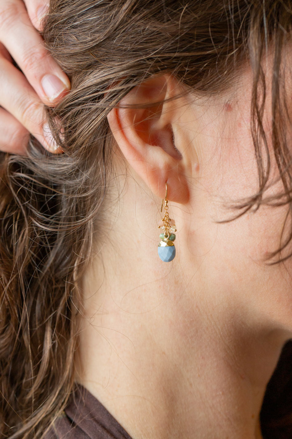 Bellini Peach Moonstone, Blue Opal Bezel, Citrine Cluster Earrings