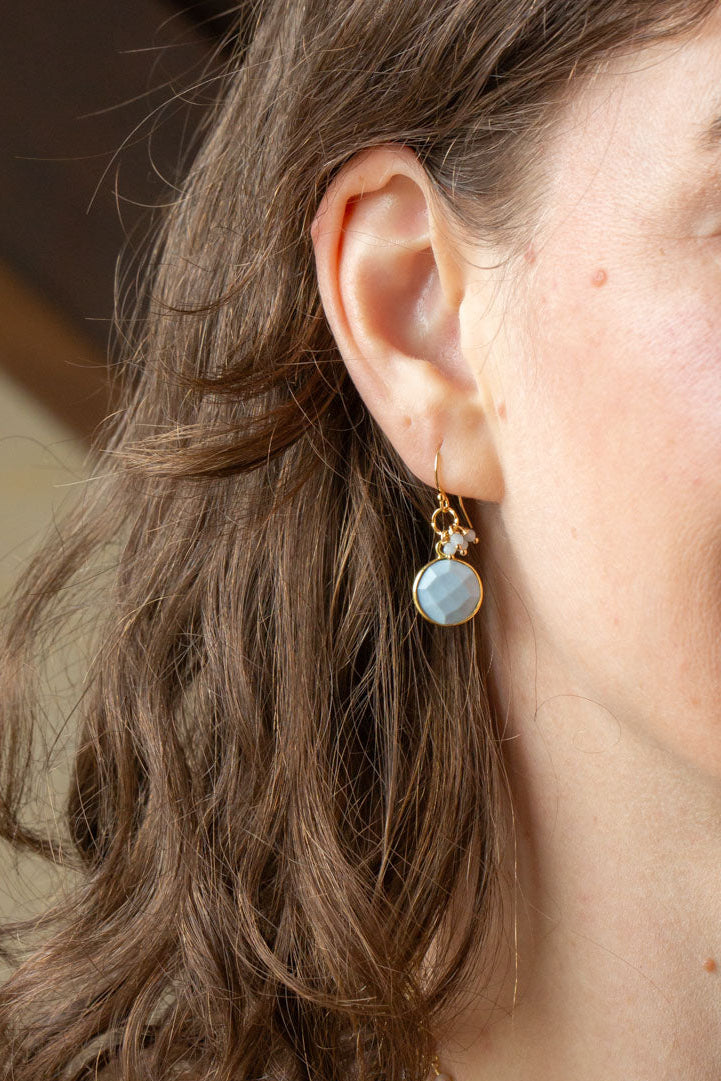 Bellini Peach Moonstone, Blue Opal Bezel, Citrine Cluster Earrings