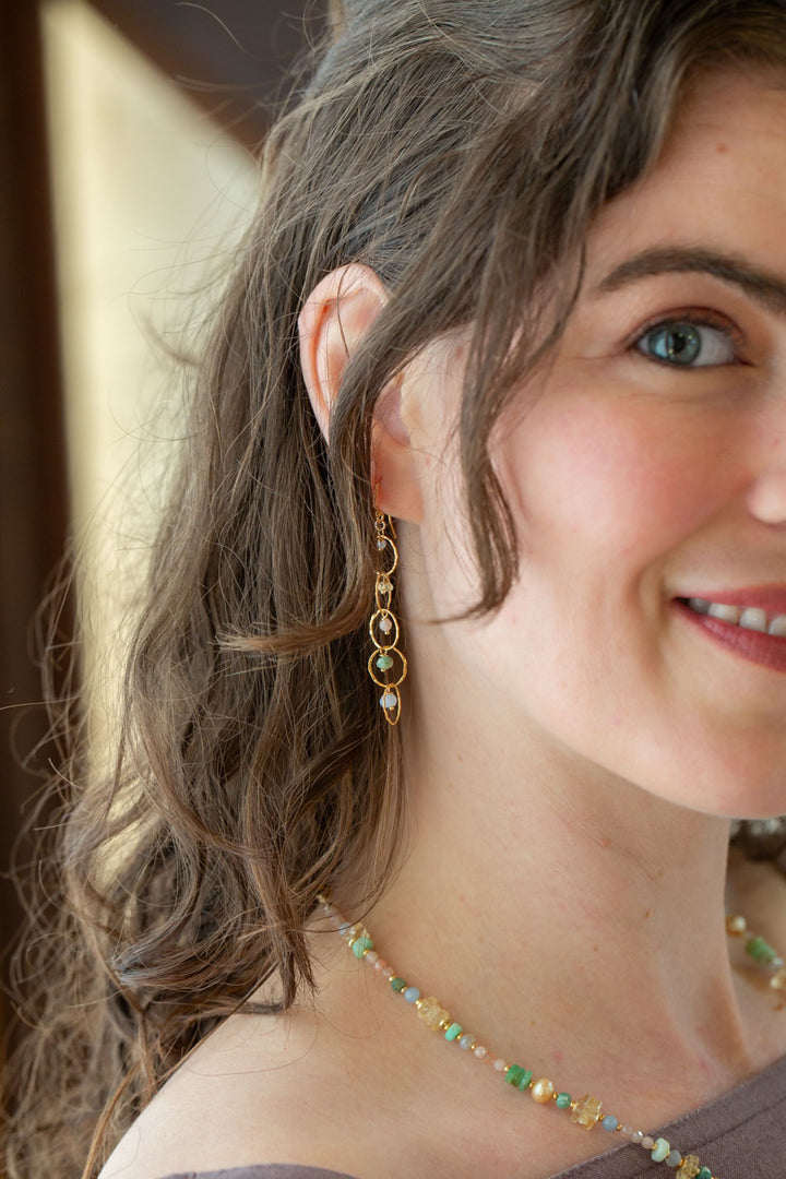 Bellini Peach Moonstone, Chrysoprase, Citrine Dangle Earrings