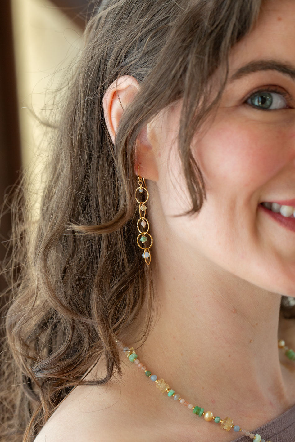 Bellini Peach Moonstone, Chrysoprase, Citrine Dangle Earrings