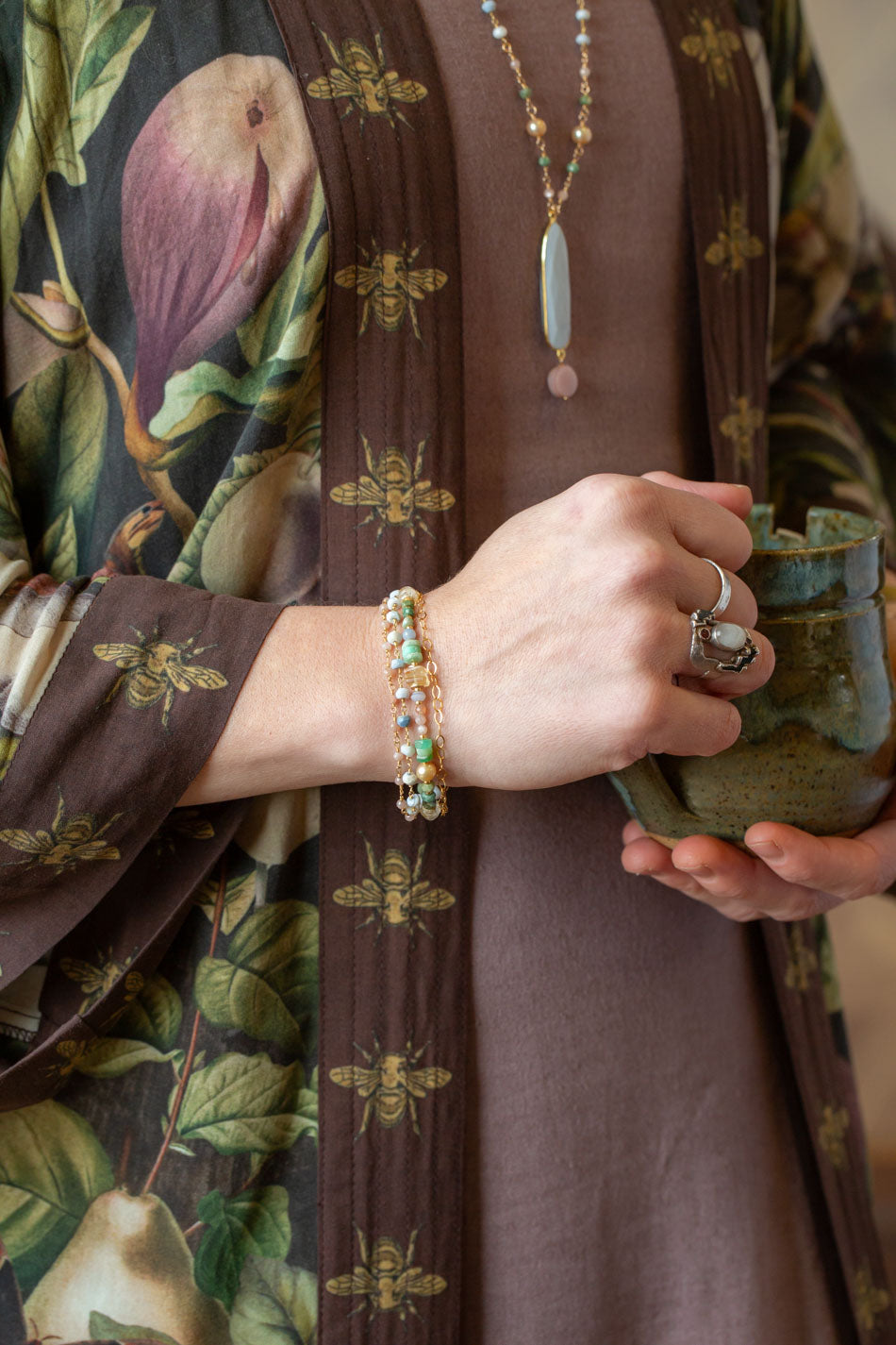 Bellini 7.5-8.5" Peach Moonstone, Blue Opal, Citrine Multistrand Bracelet
