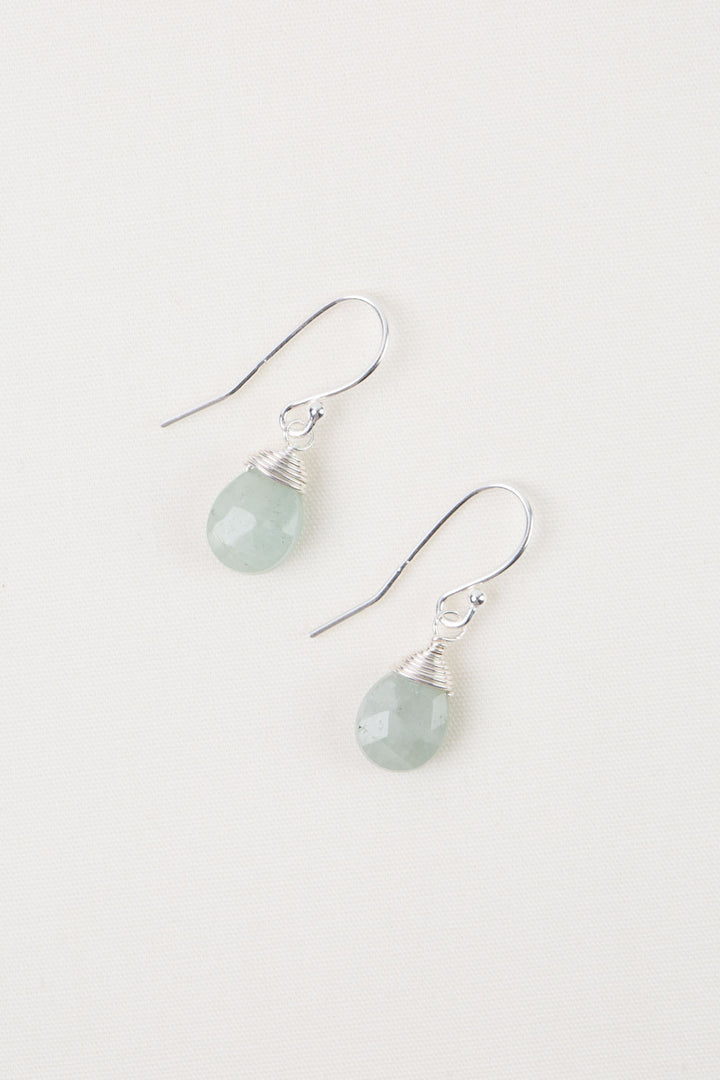 Birthstone March Silver Aquamarine Simple Earrings